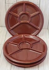 Set Of 4 Vintage Fondue Plates Chocolate Brown Divided Plates Charcuterie Plate picture