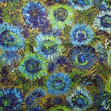 Vtg 1960s Decorator Fabric Blue & Green Floral Heavy Cotton 55