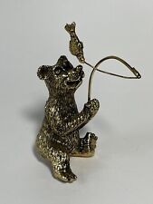 Ron Lee Bronze Fishing Bear Figurine Cute Grizzly Angler 3.5” picture