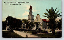 CT PHOTOCHROM Roman Catholic Cathedral & Plaza St. Augustine FL Florida Postcard picture