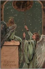 HAPPY NEW YEAR Embossed Greetings Postcard Angel Ringing Church Bell 1912 Cancel picture