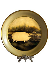 Vtg Farmhouse Hand Painted Large Rustic Primitive Folk Art Pig Tray Platter picture