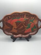 Vtg Labadee Haiti Wood Art Tray Carved Fish And Red And Green Floral  15”. picture