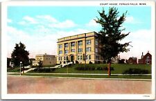 Court House Fergus Falls Minnesota MN Main Road & Grounds Landmark Postcard picture