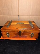 Vtg Cedar Wood Dovetailed Box  W/ ￼Brass Embellishments Cameo Accents picture