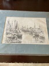 Harbor Sketch Boats Wharf Jas F Murray Artist Signed Cape Cod MA Postcard J11 picture