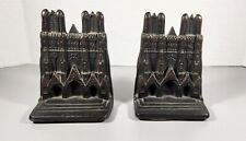 ANTIQUE CAST IRON CATHEDRAL BOOKENDS BRONZE COLOR ORNATE DETAILING  picture