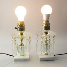 VTG Pair of Table Lamps with Drop Crystals And Marble Base TESTED picture