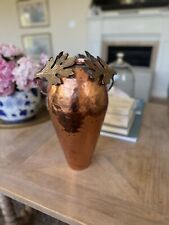 Large Hammered Copper & Brass Decorative Vase With Brass Leaves 14