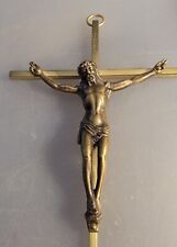 Vintage INRI Crucifix Jesus Christ on the Cross 10” Metal Wall Cross Gold Color picture