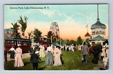 Lake Chautauqua NY-New York, Crowd At Celoron Park, Antique, Vintage Postcard picture