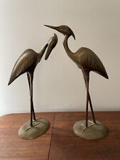 Set of 2 Vintage Pier 1 Brass Crane Statues Bird Heron Beach Decor Nautical Gift picture