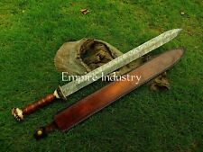 32 Inch Handmade Damascus Steel Medieval Sword Stag Horn Handle Viking Sword picture