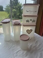 Tupperware 6 Piece Modular Mates Set All With Rose Pink Seals Decals picture