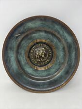 RARE VTG Israel Brass Green Wall Hanging Shallow plate 2 Men Carrying grapes picture