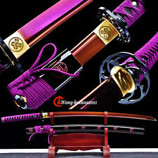 Functional Purple Katana 1095 Carbon Steel Battle Ready Japanese Samurai Sword picture