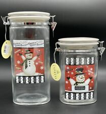 Cypress Home SNOWMAN CHOCOLAT Glass Canister Set 2 Winter Wonderland NWT picture