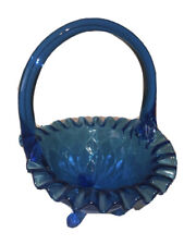 ￼Beautiful Vintage blue Turquoise ￼Fenton Glass ruffly basket Nice picture
