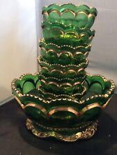 EAPG Riverside Glass Emerald Green Double Arch Pattern Berry Bowl Set c1890s picture