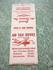 Vintage Matchbook Ephemera Collectible A32 Concord California Air Taxi Plane picture