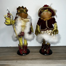 Frog King And Queen Royalty Couple Plush Victorian Doll Figurine on Stand Base picture