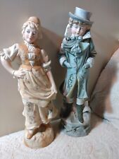 Antique German Bisque Porcelain Figurine Lg Pair Boy Girl Fine Colorful Perfect picture