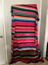 Vtg Blanket Mexican Saltillo Serape Striped Fringe Ombre Bright 92