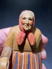VTG HAND CRAFTED CARVED SWITZERLAND WOOD OLD LADY With Cane  ANRI FIGURINE picture