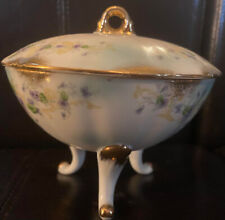 Vintage Lefton Hand painted Porcelain Footed Candy / Trinket Dish with Lid Circa picture