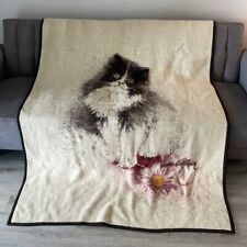 Vintage Biederlack Cat Blanket BrownCream Acrylic 65×51