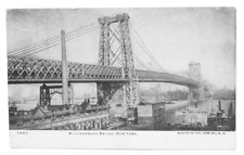 Postcard New York Williamsburg Bridge Ship Boat Dock River Scenic View NY 1908 picture