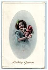 1915 Birthday Greetings Girl With Flowers Embossed Mount Vision NY Postcard picture