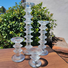 Iittala By Timo Sarpaneva Set Of 4 Candlestick Holders Ringed Pebble Art Glass picture