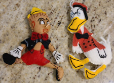 Vintage Felt Christmas Ornaments Googly Eyes Pinocchio &  Donald Duck. Set picture