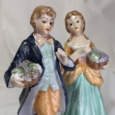 Colonial Couple Grape Basket Figurine Pair, Vintage Porcelain❤️ picture