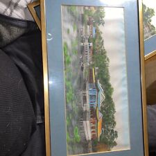 Vintage Chinese Asian Tapestry Hand Colored Silk summer palace landscape framed picture