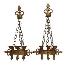 Vtg Sexton Brutalist Medieval Gothic Metal Chain 1967 Candle Wall Sconces Set picture