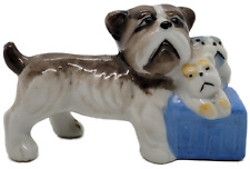 Vintage Bulldog With Puppies Porcelain Figurine Made in Occupied Japan picture