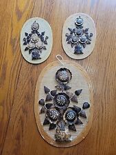 Coconut Shell Flowers Wall Art Hand Carved 3D Wood Set Of 3 Vtg Philippines SEE  picture