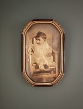 Antique Portrait of Child Bubble Convex Glass Framed with Floral Design picture