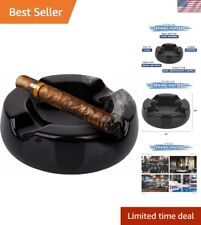 Elegant Round Black Ceramic Ashtray - Perfect Ash Tray Gift Set for Smokers picture