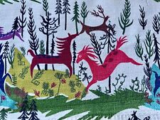 50's Fantasia Chuck Yip Whimsical Leaping Playful Deer Barkcloth Vintage Fabric picture