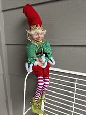 Christmas Elf  15” Bendable Christmas Pixie Holiday Green Red Jester Poseable picture