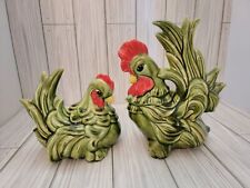Two Green Chickens Male/Female Hand Painted Farmhouse Home Decor Vintage Fancy picture