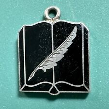 Journal Feather Charm Silver & Black Enamel Signed LGB Sorority Fraternity Club picture