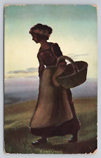 Lady walking with basket Homeward c1906 Antique Postcard picture