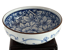 Vintage Sousaku Serving Bowl Footed Blue Crysanthenum Design, Japan/Marked picture