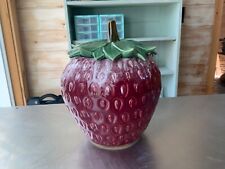Vtg McCoy Pottery Strawberry Cookie Jar Dark Red ~ Rare White Drip Glaze picture