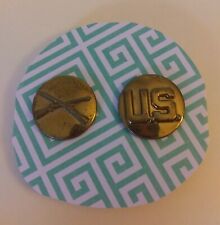 MI-001-WW2 Army Enlisted Infantry Collar Brass Pins Rifle US Set of 2 picture