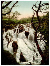 Wales. Bettws-y-Coed. Fairy Glen. Swallow Falls.  Vintage Photochrome by picture